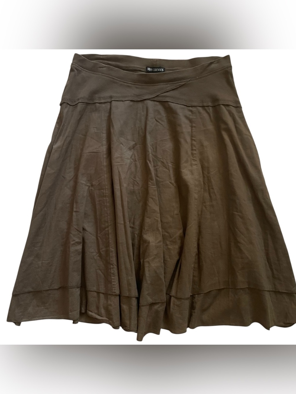 Vintage Miss Chievous Brown Linen Midi Skirt Large Boho Cottagecore